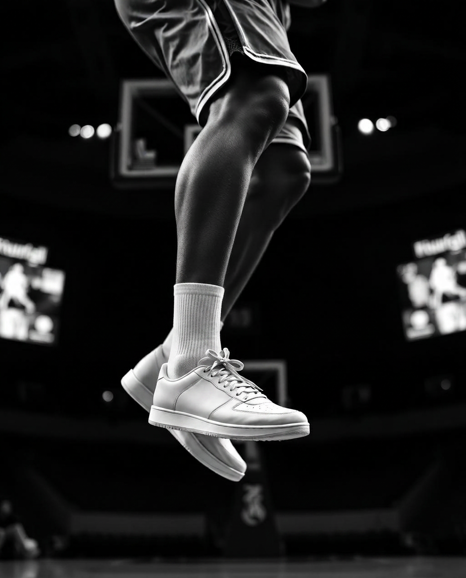 Fotografía editorial en blanco y negro de un atleta en movimiento
